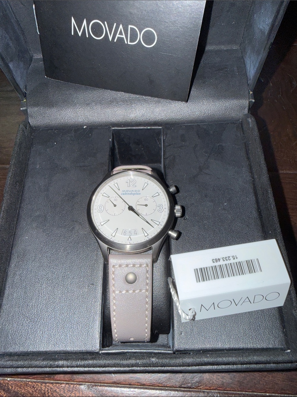 Movado unisex Leather Strap Chronograph Watch - Light Gray